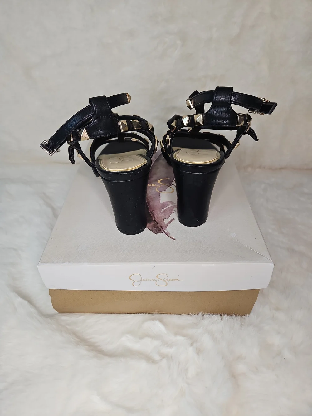 Black Studded Strappy Heels - Women Size 7 Jessica Simpson
